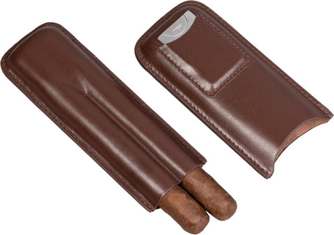 Leather 2-Cigar Case with Stainless Steel Guillotine Cutter – Brown