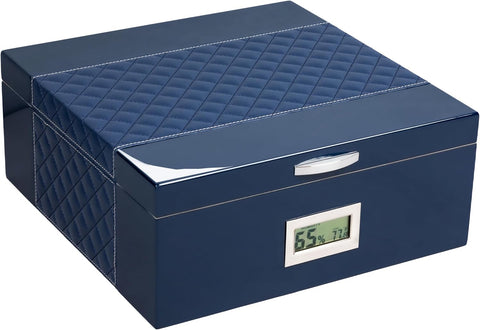Hampton Royal Blue Leather & Lacquer Humidor – 200 Cigar Capacity