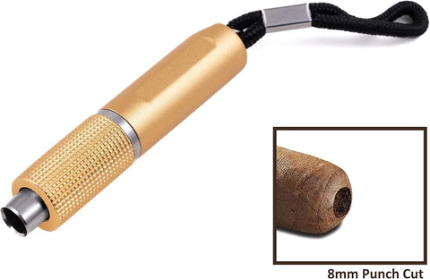 Etched Gold Twist-Action Retractable Cigar Punch Cutter – 8mm Blade