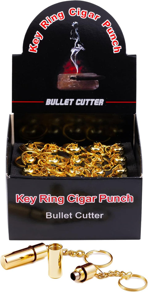 Keyring Bullet Cigar Punch Cutter Display Box - 25 Pieces Gold