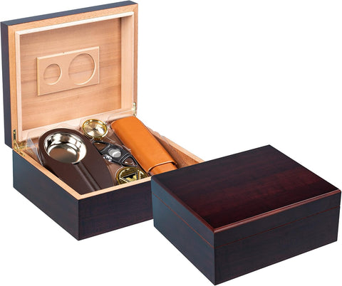 Diplomat Cherry Finish Cigar Humidor Gift Set – 25 to 50 Capacity