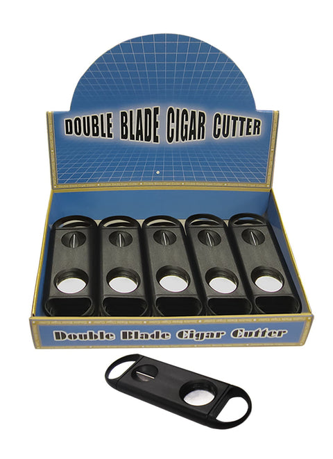 Guillotine Cigar Cutter Display Box of 24 - Single Blade Black Plastic 54 Ring Gauge