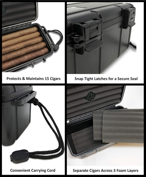 15 Ct. Waterproof Travel Cigar Humidor Case – Black