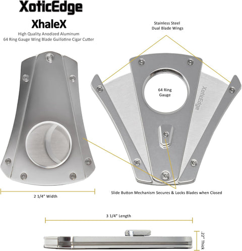 Metallic Silver Wing Blade Aluminum Cigar Cutter – 64 Ring Gauge