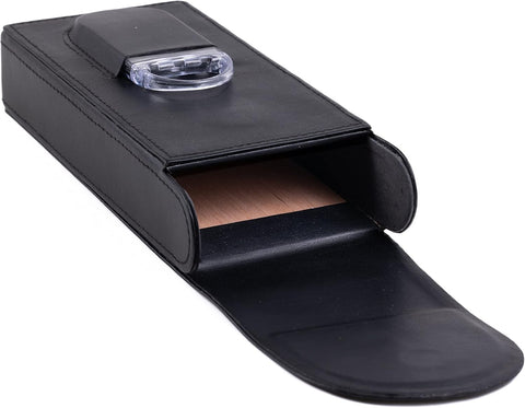 Flip Top Magnetic Closure 3-Cigar Leather Case with Cutter – Black
