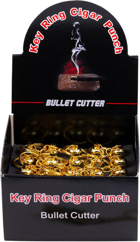 Keyring Bullet Cigar Punch Cutter Display Box - 25 Pieces Gold