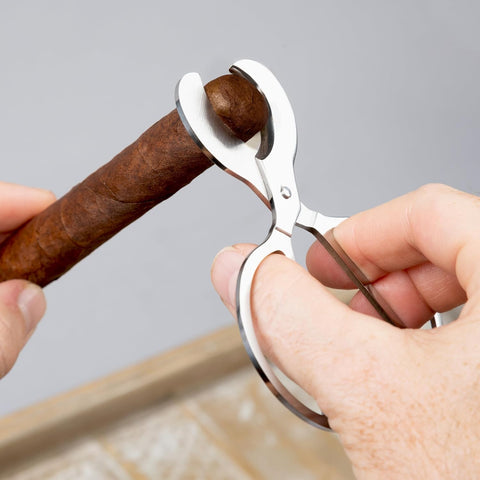 Stainless Steel Cigar Scissors with Black PVC Leather Pouch