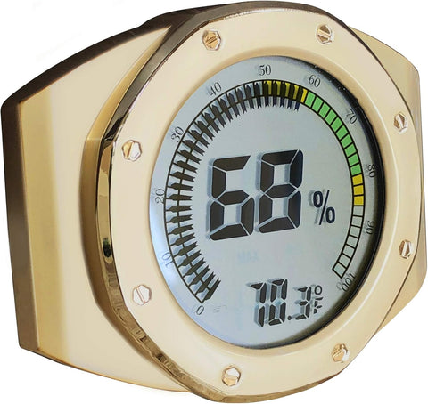 Prestige Watch-Style Digital Hygrometer & Thermometer – Gold
