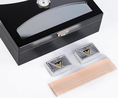 100 Count Black Humidor with UV-Protected Glass Top