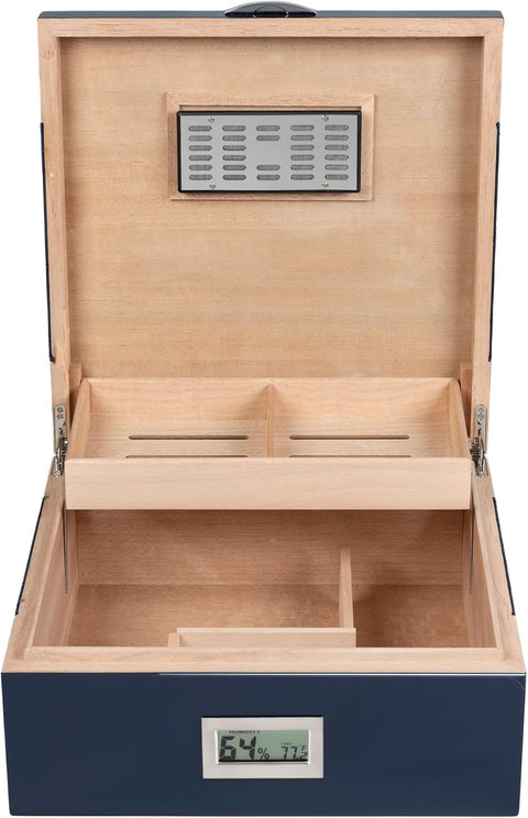 Hampton Royal Blue Leather & Lacquer Humidor – 200 Cigar Capacity