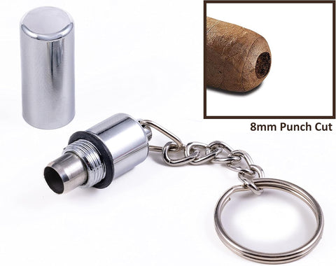 Chrome Silver Bullet Cigar Punch Cutter with Keyring – Compact & Stylish