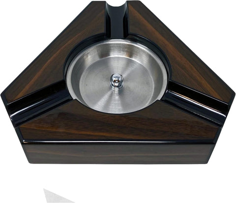 Prestige Import Group - Triangular Maple Lacquer 3 Cigar Ashtray - Dark Maple Wood and Black Accents