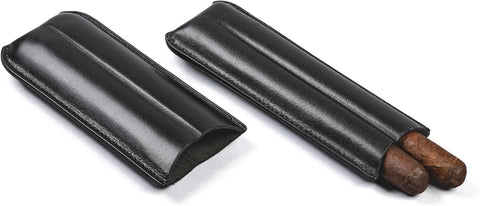 2 Cigar Holder Bonded Leather Travel Case – Black