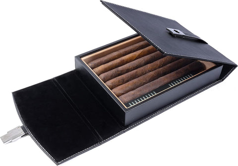 Florence Black Leather Travel Cigar Humidor Case – Holds Up to 10 Cigars