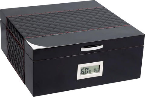 Hampton Black Leather & Lacquer Cigar Humidor – 200 Cigar Capacity