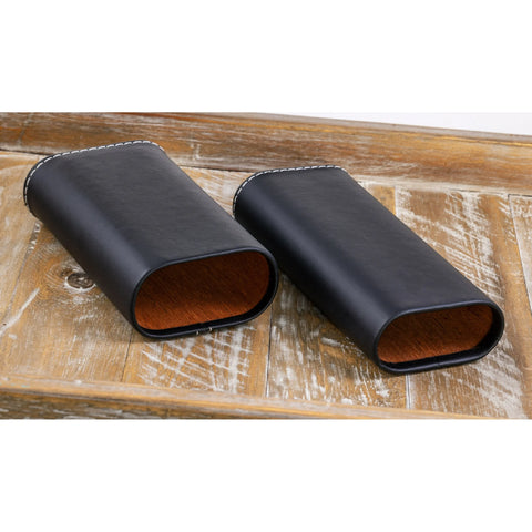 Luxury 3-Cigar Folding Leather Travel Case with Cutter – Black
