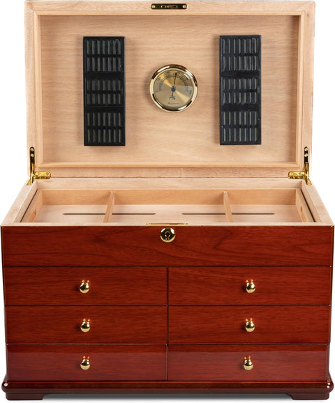 Landmark 300 Ct. Chest Style Cigar Humidor – High Gloss Cherry Finish