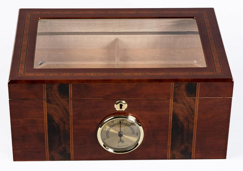 Ambassador High Gloss Cigar Humidor with Beveled Glass Top – Holds Up to 100 Cigars