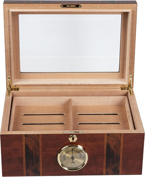 Ambassador High Gloss Cigar Humidor with Beveled Glass Top – Holds Up to 100 Cigars