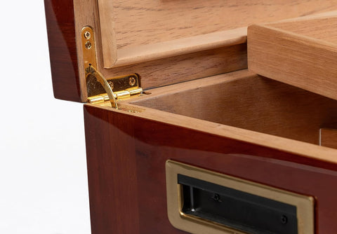 Stetson 150 Ct. High Gloss Humidor with Tray & Tobacco Leaf Inlay