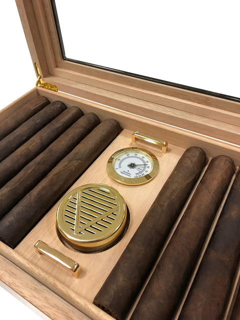 Braydon Glass Top Cigar Humidor – 25-35 Count, African Obeche Techwood Finish
