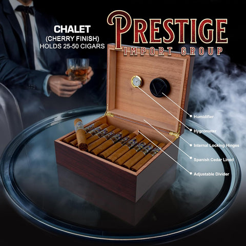 Chalet Desktop Cigar Humidor with Hygrometer and Humidifier 25-50 Cigars Cherry