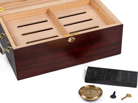 Monte Carlo 120 Count Cherry Cigar Humidor with Tray, Lock & Handles