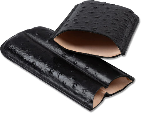 2-Cigar PVC Leather Travel Case – Ostrich Style Pattern in Black