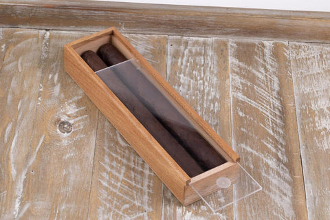 2-Cigar Wooden Promo Display Box with Sliding Acrylic Top