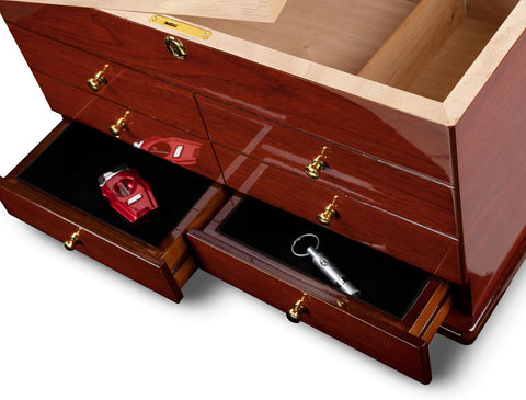 Landmark 300 Ct. Chest Style Cigar Humidor – High Gloss Cherry Finish