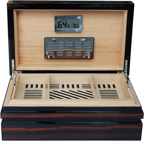 Bastion Bloc Ebony Lacquer Humidor – 120 Ct. Capacity with Modern Block Design