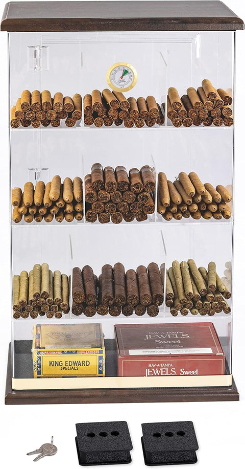 250 Ct. Acrylic & Wood Display Humidor – 9-Bin Retail Counter Humidor with Hygrometer