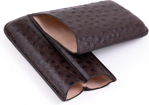 2-Cigar PVC Leather Travel Case – Ostrich Style in Brown