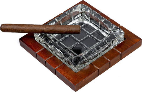 Prestige Import Group Wood & Crystal Cross-Hatched Ashtray