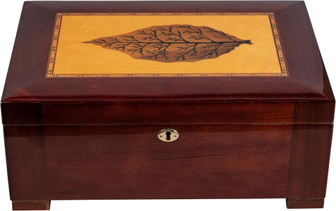 Stetson 150 Ct. High Gloss Humidor with Tray & Tobacco Leaf Inlay