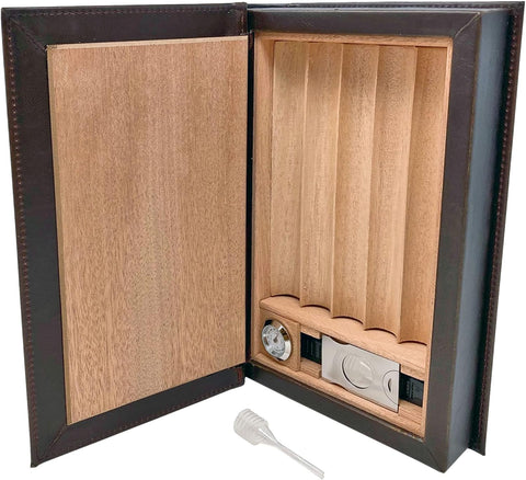 Novelist Leather Book-Style Travel Cigar Humidor – Brown – Holds 5 to 10 Cigars