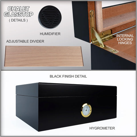 Chardonnay Dark Walnut Wood Cigar Humidor – Holds Up to 50 Cigars