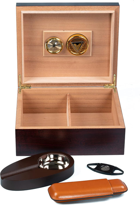 Diplomat Cherry Finish Cigar Humidor Gift Set – 25 to 50 Capacity