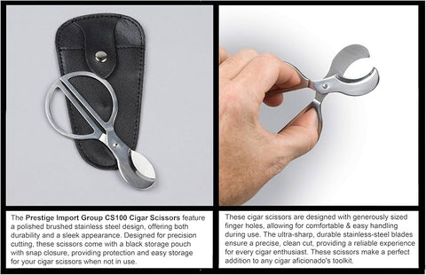 Stainless Steel Cigar Scissors with Black PVC Leather Pouch