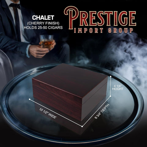 Chalet Desktop Cigar Humidor with Hygrometer and Humidifier 25-50 Cigars Cherry