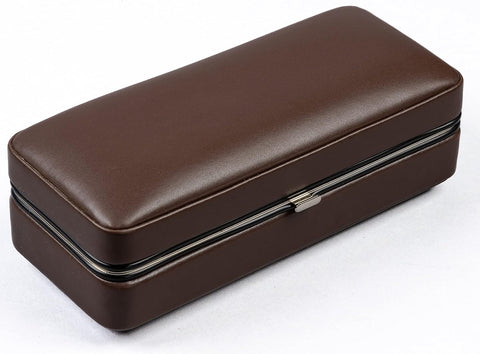 3-Cigar Folding Leather Travel Case with Snap Lock – Brown