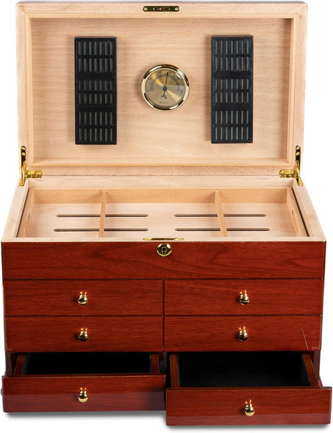 Landmark 300 Ct. Chest Style Cigar Humidor – High Gloss Cherry Finish