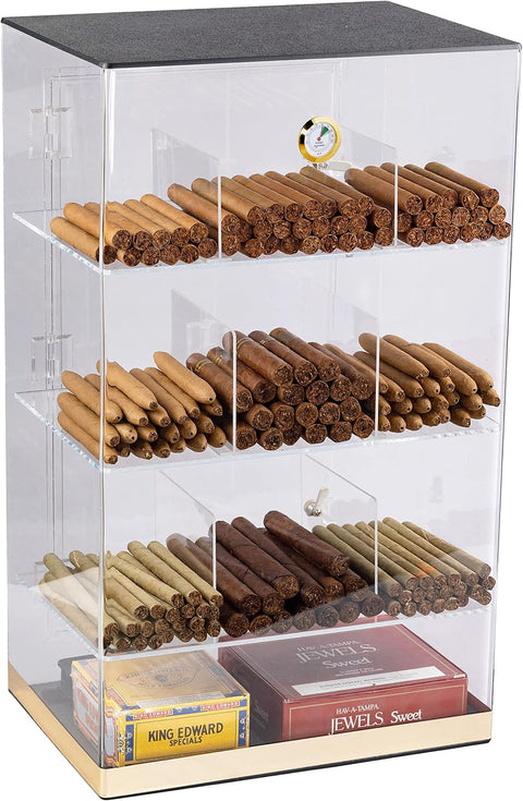 Acrylic Humidor Counter Display – Holds Up to 250 Cigars with Built-In Hygrometer