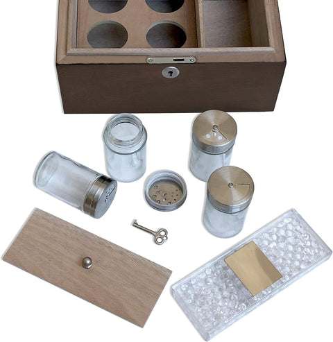 Stash Cachet Mahogany Humidor with 4 Glass Jars & Storage Compartment