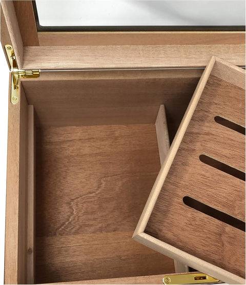 Berkeley Cherry Glass Top Humidor – Up to 100 Cigars, Digital Hygrometer