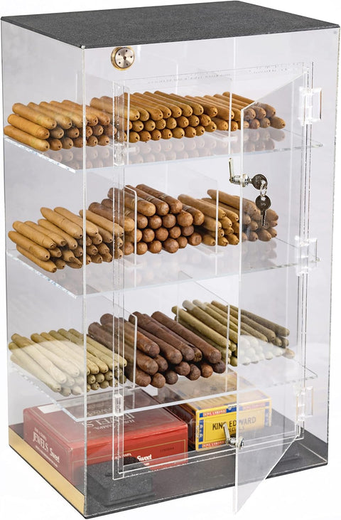 Acrylic Humidor Counter Display – Holds Up to 250 Cigars with Built-In Hygrometer
