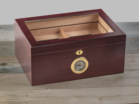 Berkeley Cherry Glass Top Humidor – Up to 100 Cigars, Digital Hygrometer