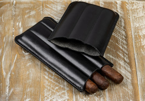 3 Cigar Holder Bonded Leather Travel Case – Black