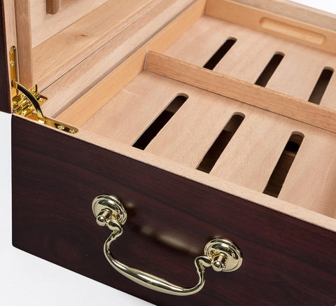 Monte Carlo 120 Count Cherry Cigar Humidor with Tray, Lock & Handles