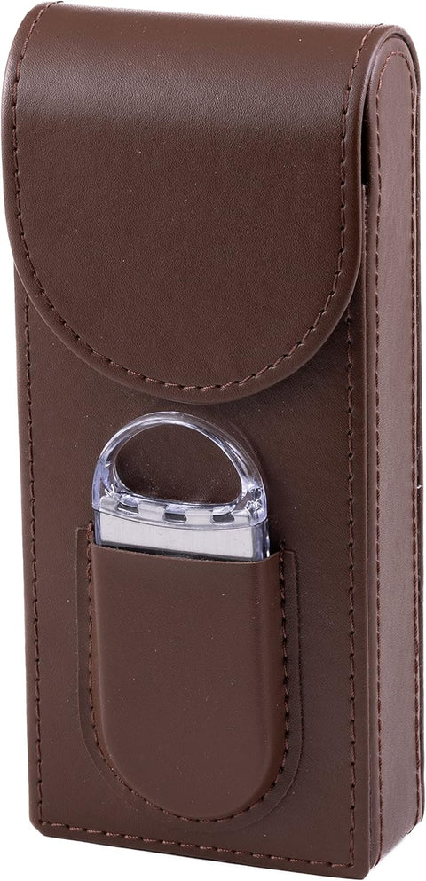 Flip Top Magnetic Closure 3-Cigar Leather Case with Cutter – Brown